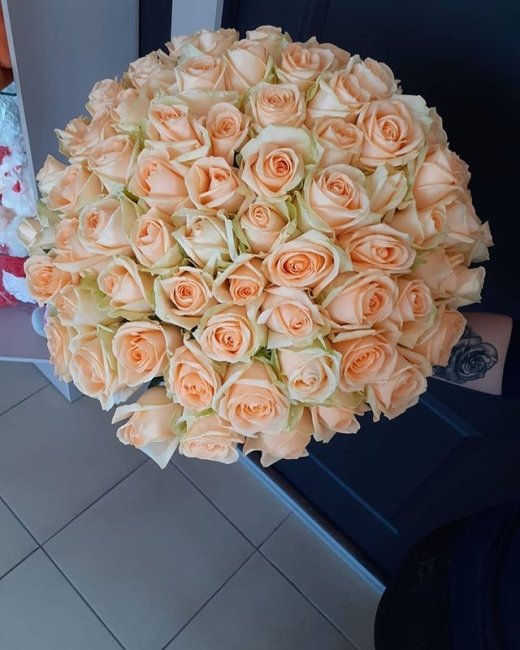 Роза Пич-Аваланж (персиковая). Букет из 75 роз. Высота 70 см