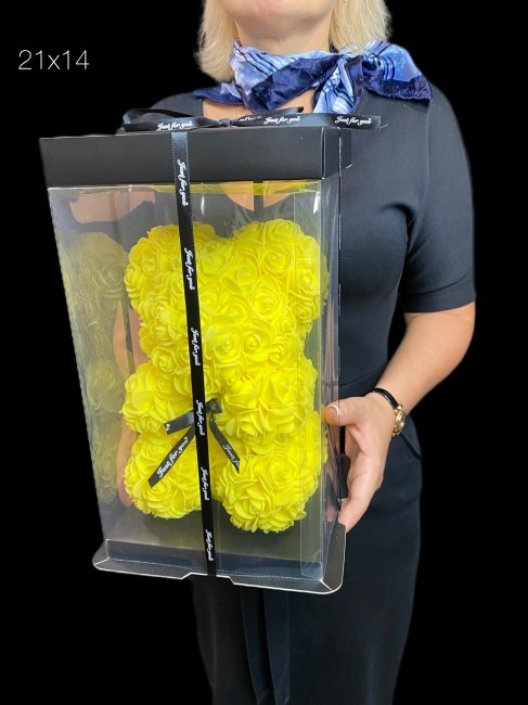 Мишка из роз 25 см (с бантиком) желтый.