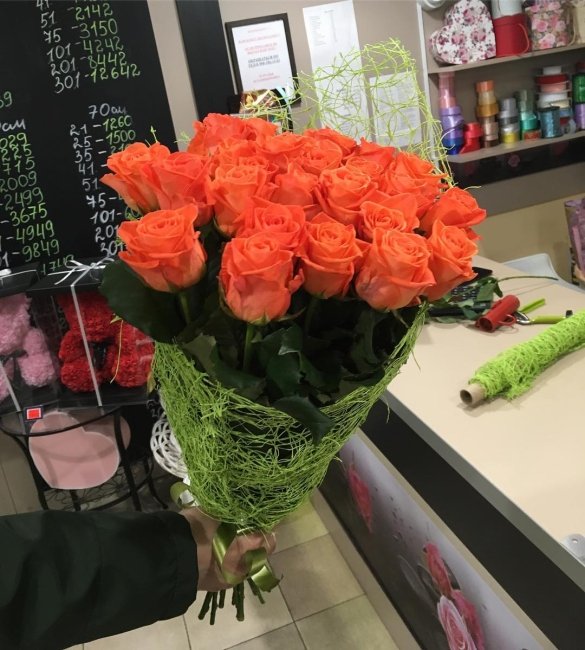 Роза Вау (оранжевая). Букет из 25 роз. Высота 50 см