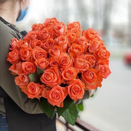 Роза Вау (оранжевая). Букет из 35 роз. Высота 50 см