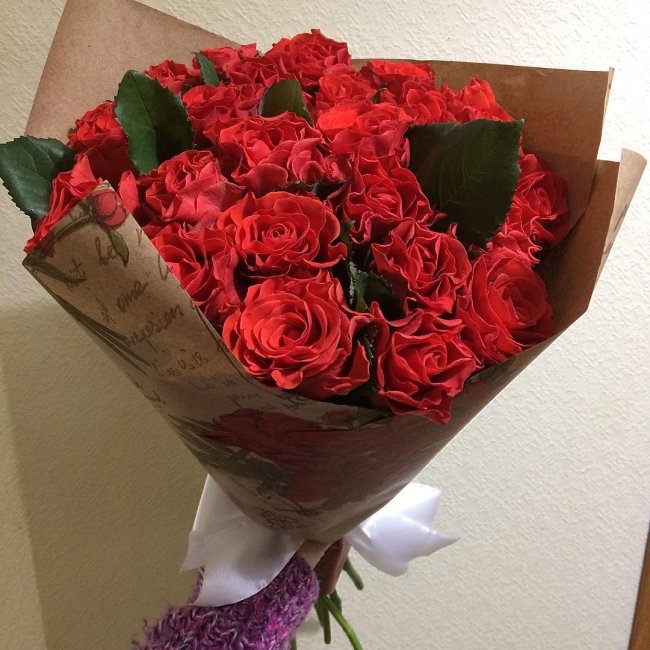 Роза Элторо (красная). Букет из 25 роз. Высота 60 см