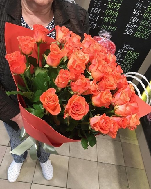 Роза Вау (оранжевая). Букет из 41 розы. Высота 60 см