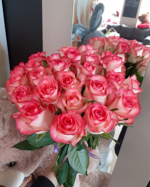 Роза Джумилия. Букет из 25 роз. Высота 40 см